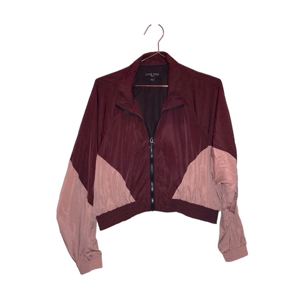 Love Tree Medium Cropped Athletic Jacket - Maroon & Pink